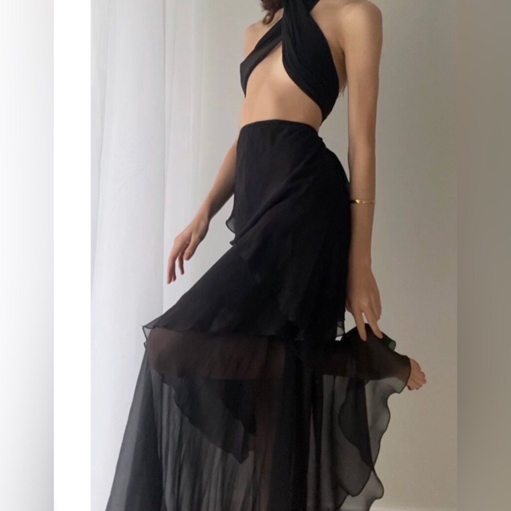 Silk Chiffon Tiered Flowy Skirt